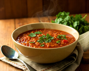 Red lentil soup, a traditional Middle Eastern dish, warm and flavorful comfort food.