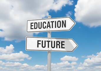 Fototapeta premium A signpost with two arrows pointing in different directions, labeled education and future