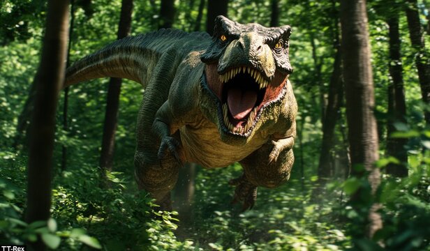 Fototapeta Tyrannosaurus Rex in the Forest: A Prehistoric Encounter