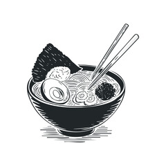Hand drawn vector illustration of traditional Japanese ramen bowl
