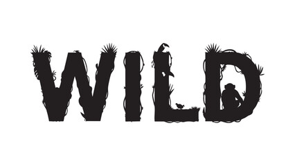 Grungy black "WILD" bold brush typography on white background with textured edge and edgy style