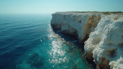 Coastal Cliffside, Turquoise Waters Gleaming in Sunlight