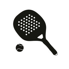 Clean graphic illustration of padel sport equipment, a minimalist black silhouette vector icon perfect for athletic and recreational activity designs.