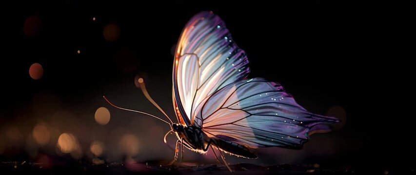 Anamorphic video Magical Glowing Butterfly and Chrysalis Symbolizing Metamorphosis. Ideal for inspirational content or any project needing a touch of magic and serenity.