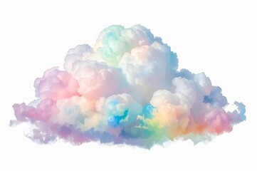 Pastel rainbow cloud, isolated, white background, dreamy design element
