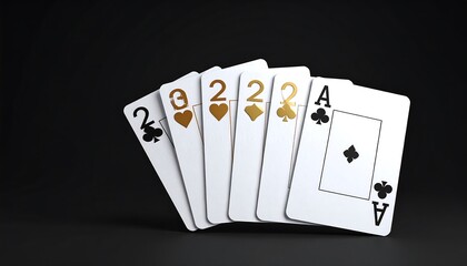 Close-up of poker hand showing 2 of a kind on dark surface for design