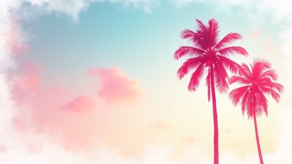 Vibrant Pink Palm Trees Against Pastel Sky