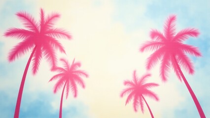 Vibrant Pink Palm Trees Against Dreamy Sky