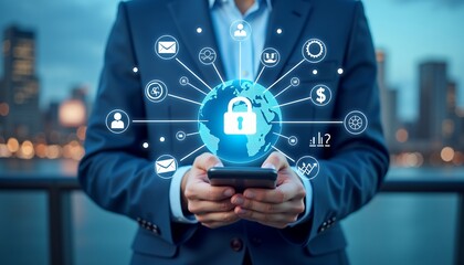 Global digital security network connected to smartphone connection