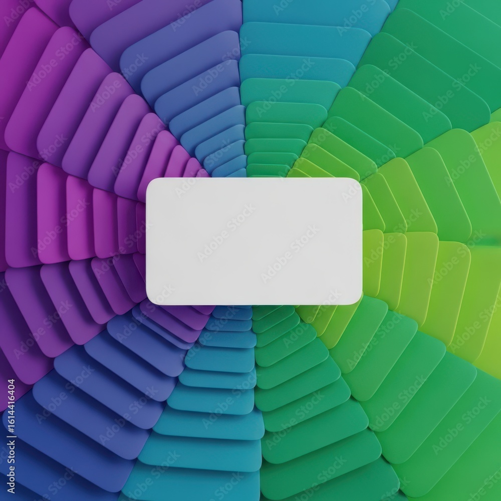 Poster photo of a vibrant abstract background features a colorful circular pattern with a white rectangle i