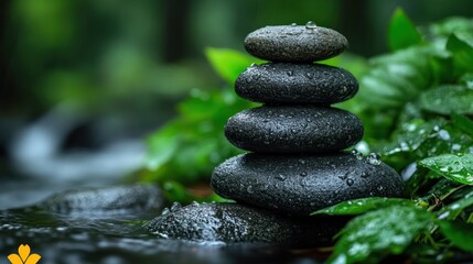 Serene Stacked Stones by a Tranquil Stream