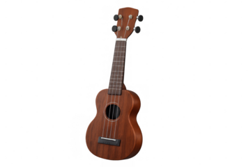 Brown ukulele with transparent background showing its details