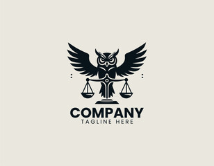 Majestic golden owl with outstretched wings holding scales of justice on a dark background. Legal concept