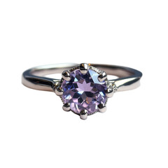 Amethysts allure a silver ring cradles a faceted purple gem against dark backdrop