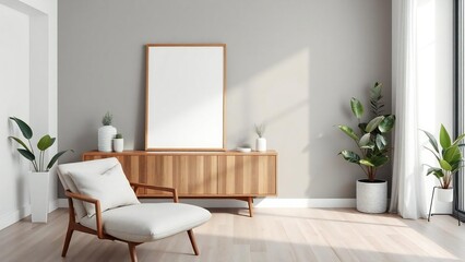 Modern living room with mid century modern furniture and plants
