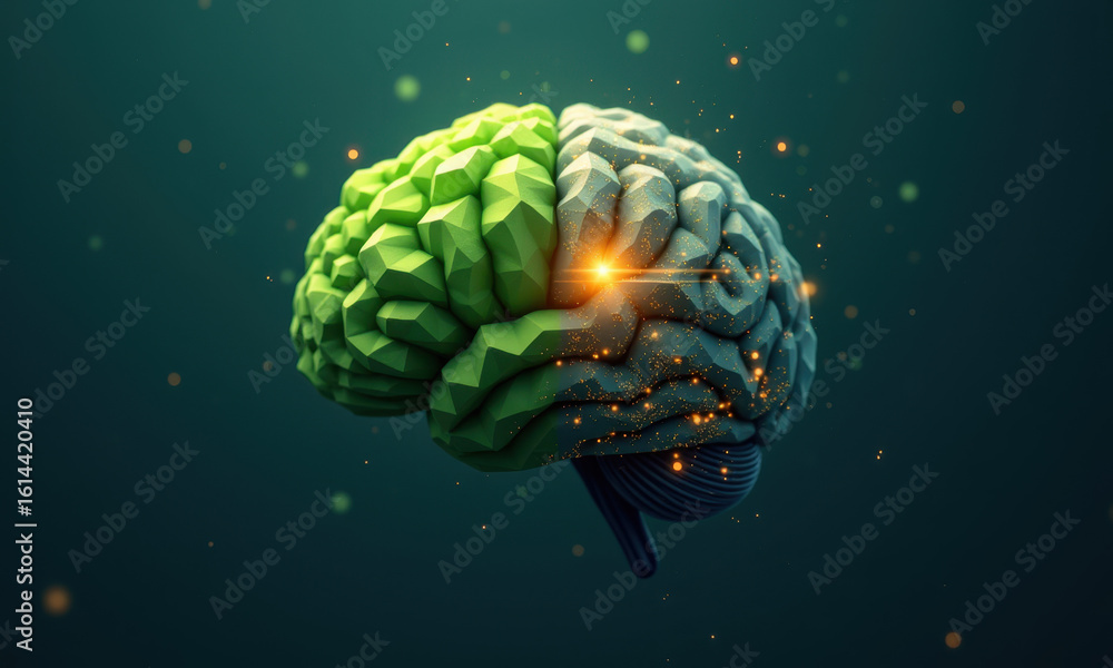 Poster abstract digital brain with glowing neural network