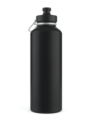 Sleek matte black stainless steel water bottle with silver clip