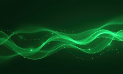 Fototapeta premium Abstract Green Waves and Particles