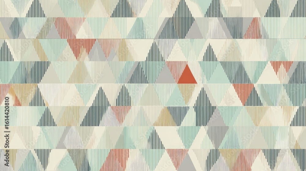 Poster colorful geometric triangle patterns in earthy tones for modern design and background use, featuring