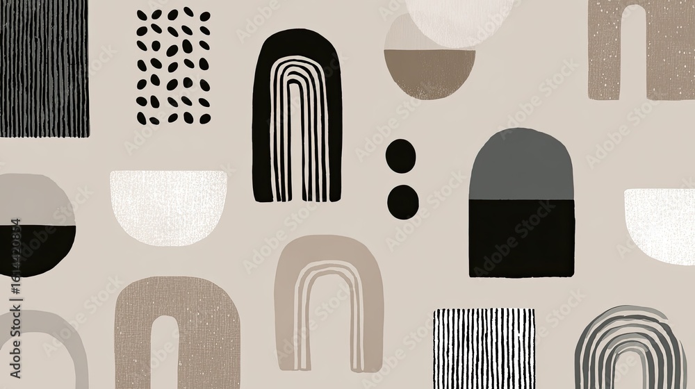 Poster abstract geometric pattern with curved shapes and monochrome colors on a soft background for modern 