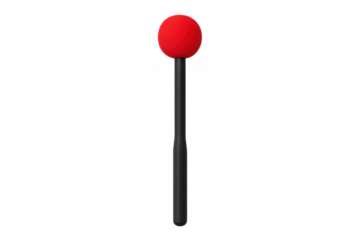 Red timpani mallet with black handle on transparent background