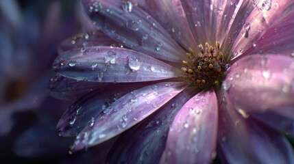 Purple daisy petals with water droplets flower
