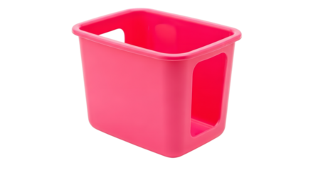 Bright pink plastic storage container with handles isolated on transparent background