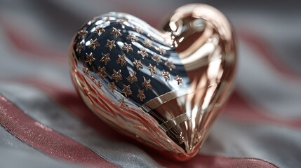 Shiny metallic heart with stars and stripes image