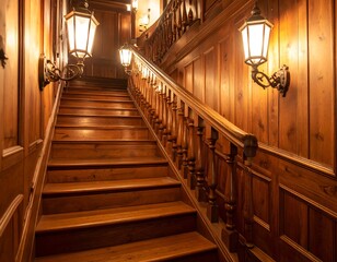 Wooden staircase in a grand hall