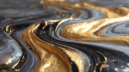 Swirling liquid gold and black marble with glitter image
