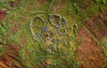 Barnscar Romano British farmstead in landscape of Neolithic, Bronze Age, cairnfields, hut circles, tracks and cultivation fields. Birkby Fell, Cumbria