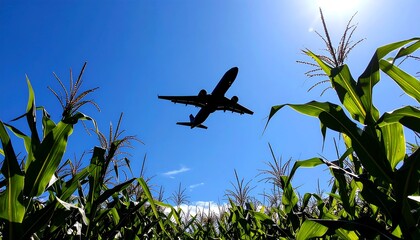 Airplane over a cornfield