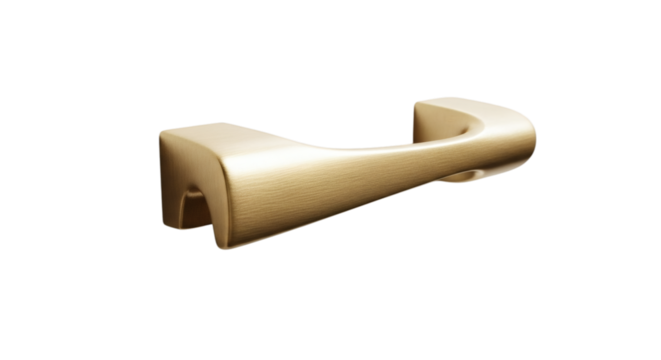 Golden metal bracket with a curved shape isolated on transparent background