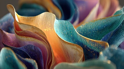 Vibrant layered petals with golden glitter abstract artistic