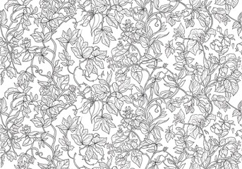 Elegant floral pattern design with leaves and vines for textile background