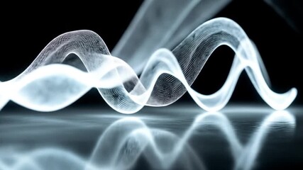 Abstract smoky waves rising on a black surface with reflection and bokeh. - Powered by Adobe