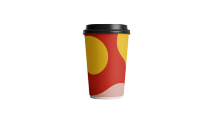 Red and yellow takeaway coffee cup isolated on transparent background