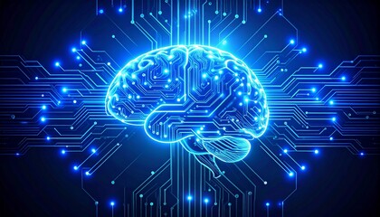 Digital Brain  Artificial Intelligence and Neural Networks Conceptual Illustration