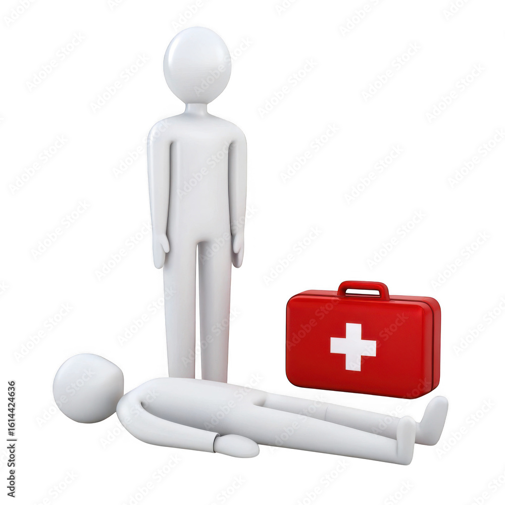 Poster 3d realistic first aid scene with figures isolated on transparent background