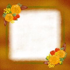 花のフレーム秋のアンティーク調イラスト