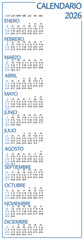 2026 calendar in Spanish with vertical orientation and blank space for visual customization. Planning appointments and important dates