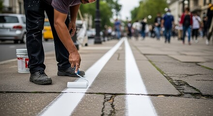 Man repainting faded white curb line