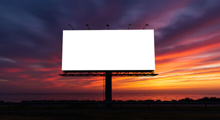 Large Blank Billboard Against Vibrant Sunset Sky