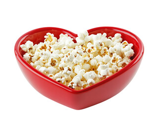 Heart shaped bowl filled with popcorn isolated on transparent background
