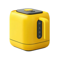 Obraz premium Cheerful yellow kitchen gadget with sleek black accents on dark backdrop