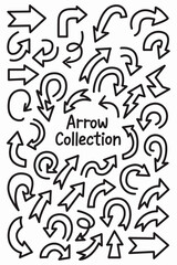 Hand drawn arrow doodle collection with various curved, straight, and looped directions for infographics and creative design
