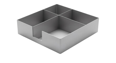 Naklejka premium Silver metal desk organizer with four compartments isolated on transparent background