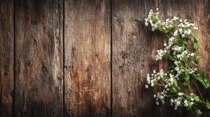 Fototapeta premium White flowers on a rustic wooden surface.