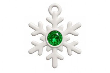 Christmas decoration featuring a stylized snowflake with a central green gemstone, ideal for festive projects on transparent background