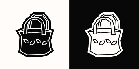 Tote Bag Icon in Black Filled and White Filled Cutout Style